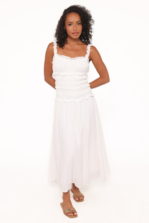 DRESSES Enola Gather Midi Dress - White