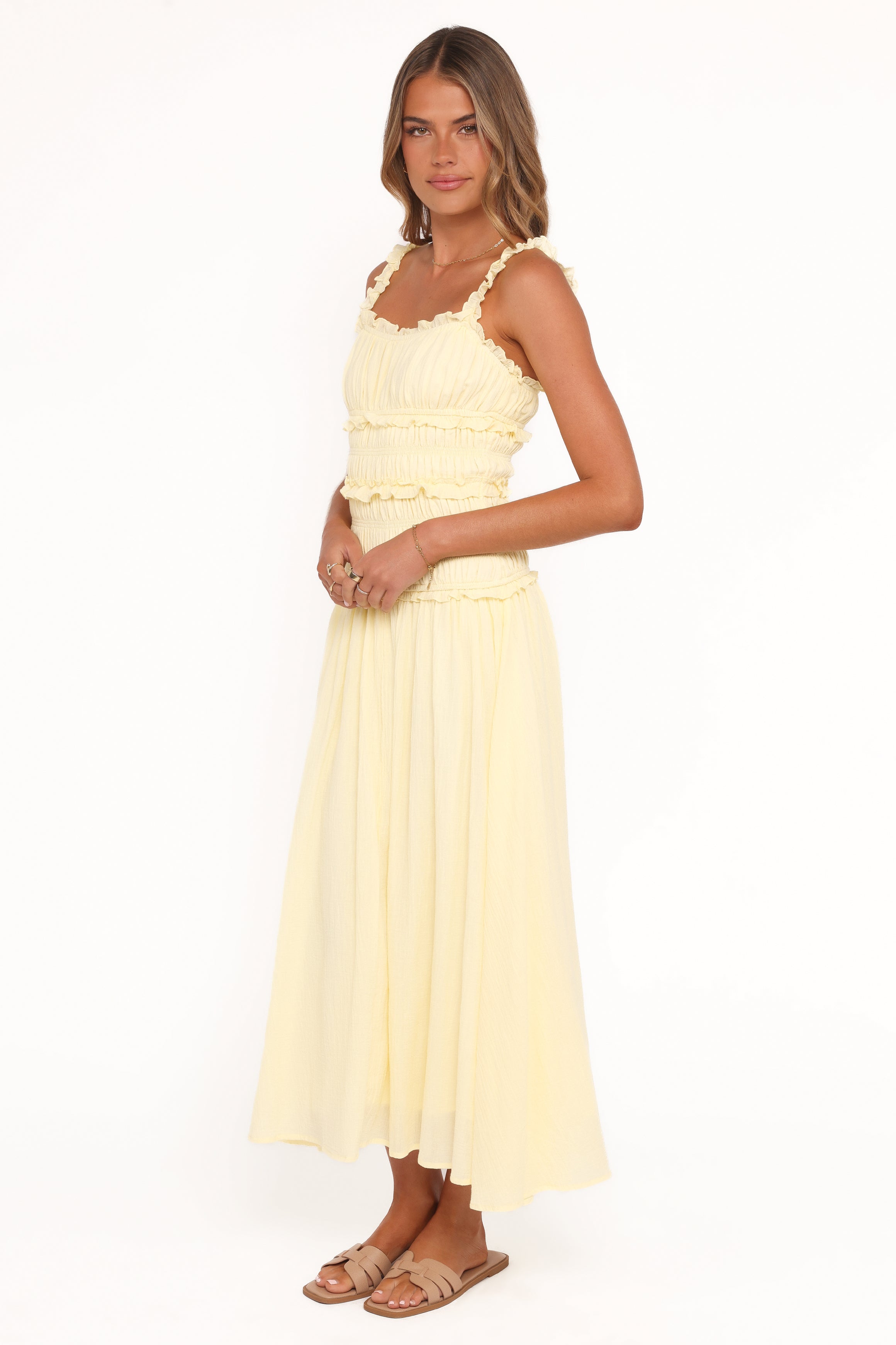 DRESSES Enola Gather Midi Dress - Yellow