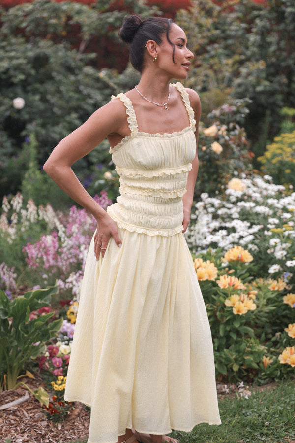 DRESSES Enola Gather Midi Dress - Yellow