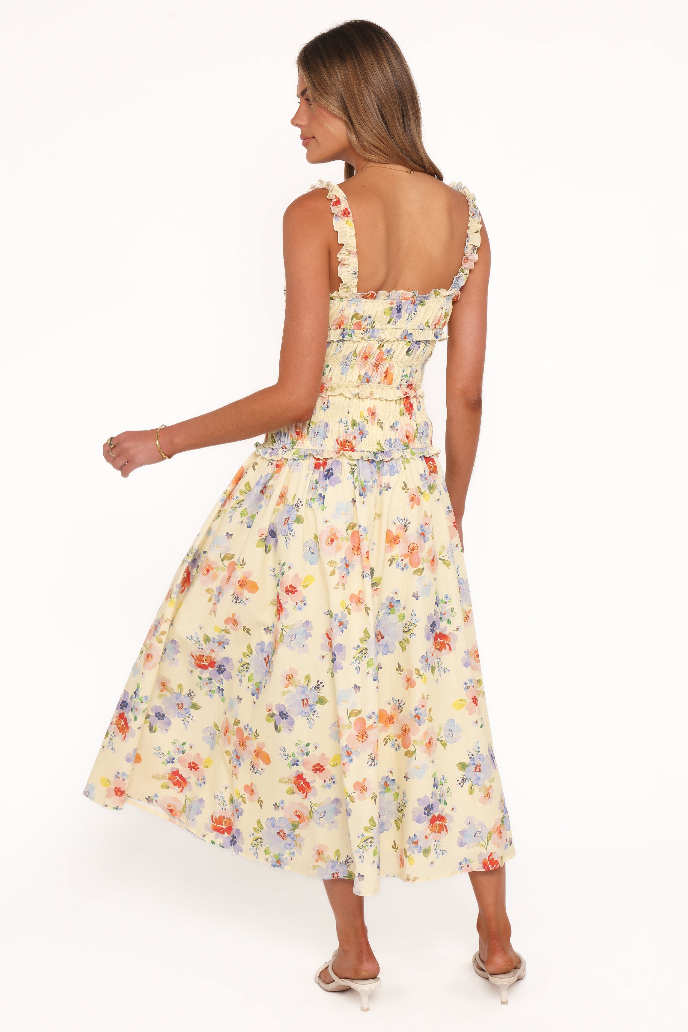 DRESSES Enola Gather Midi Dress - Yellow Floral