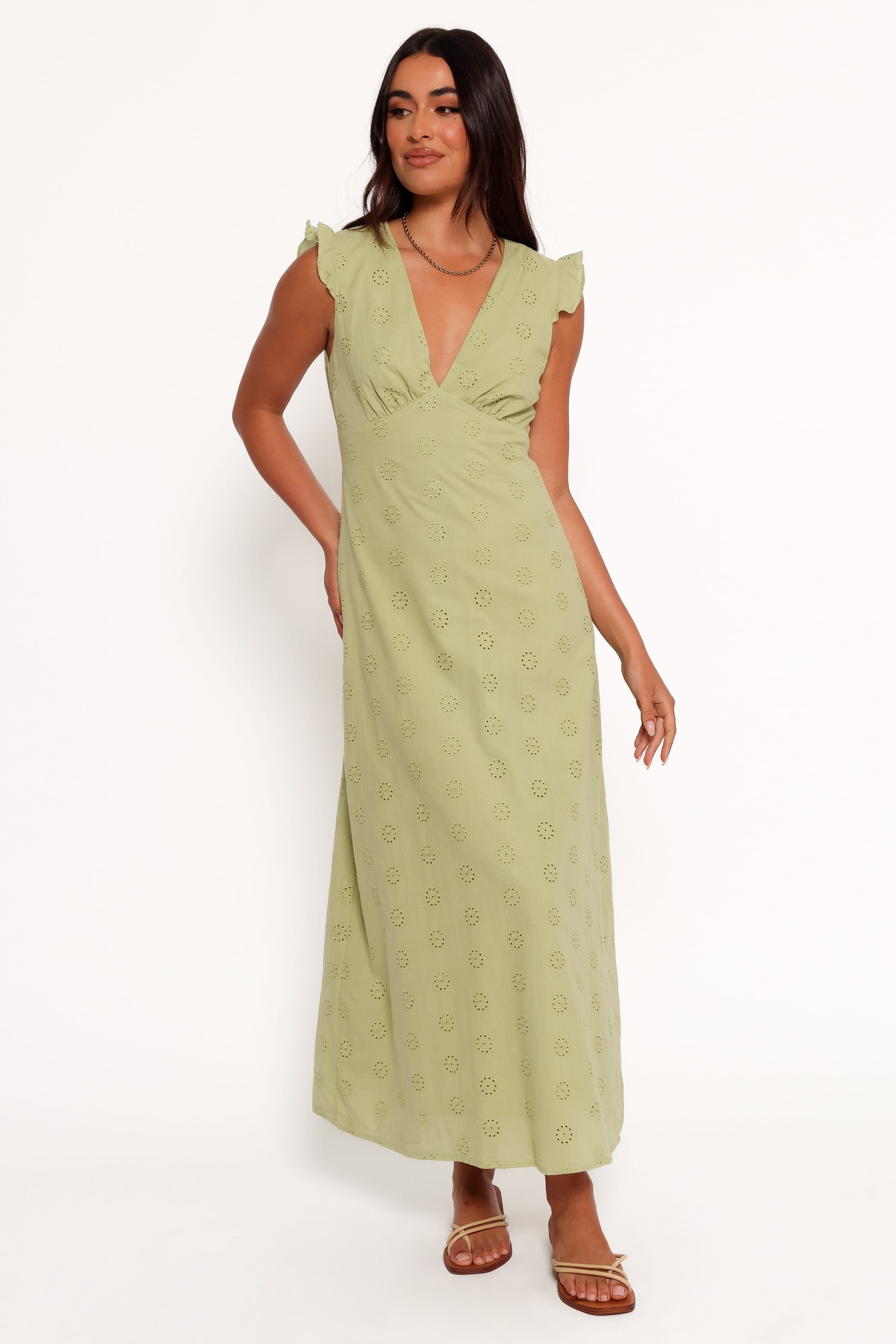 DRESSES Ensley Flutter Sleeve Maxi Dress - Olive Green