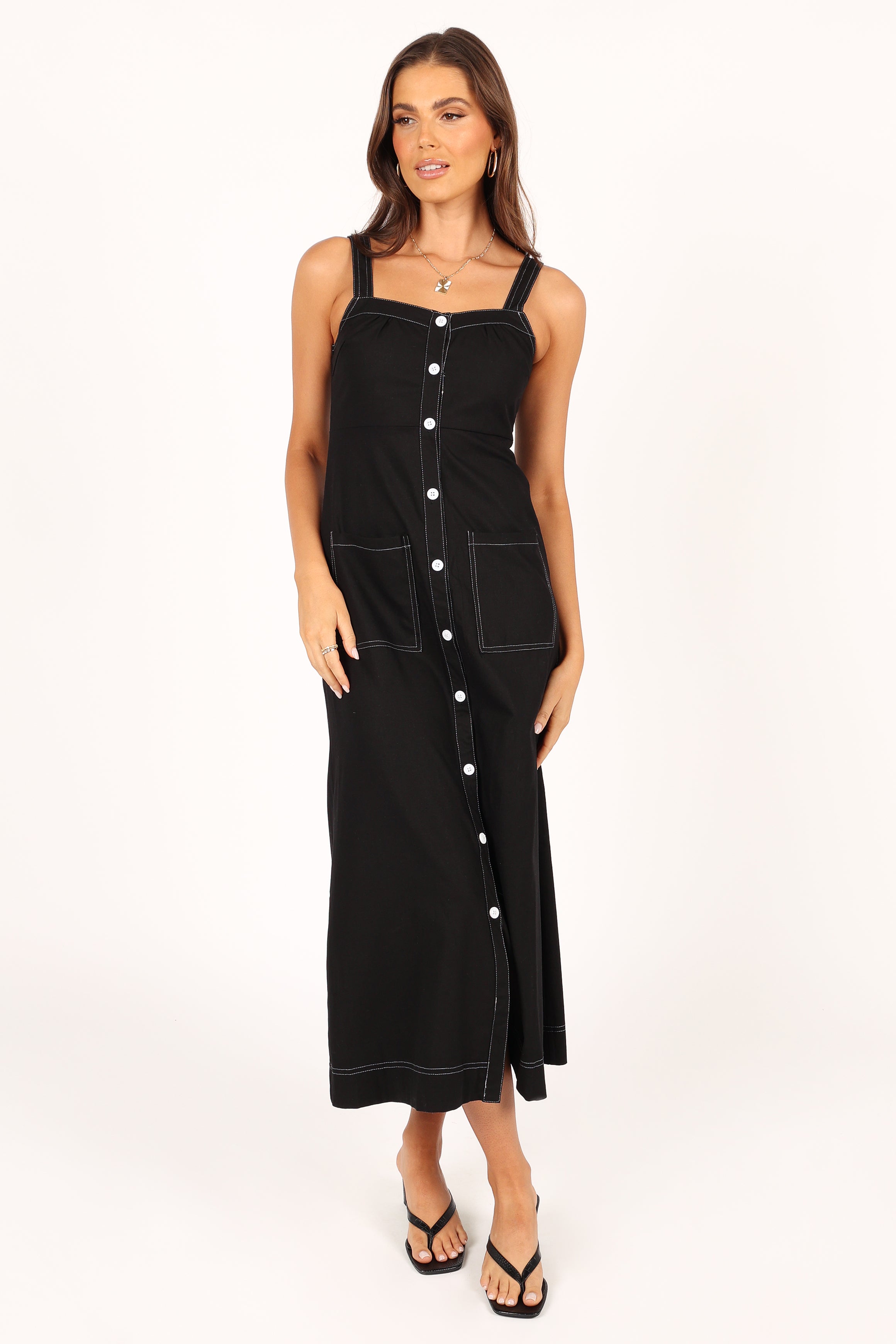 DRESSES @Estelle Contrast Stitch Midi Dress - Black (waiting on bulk)