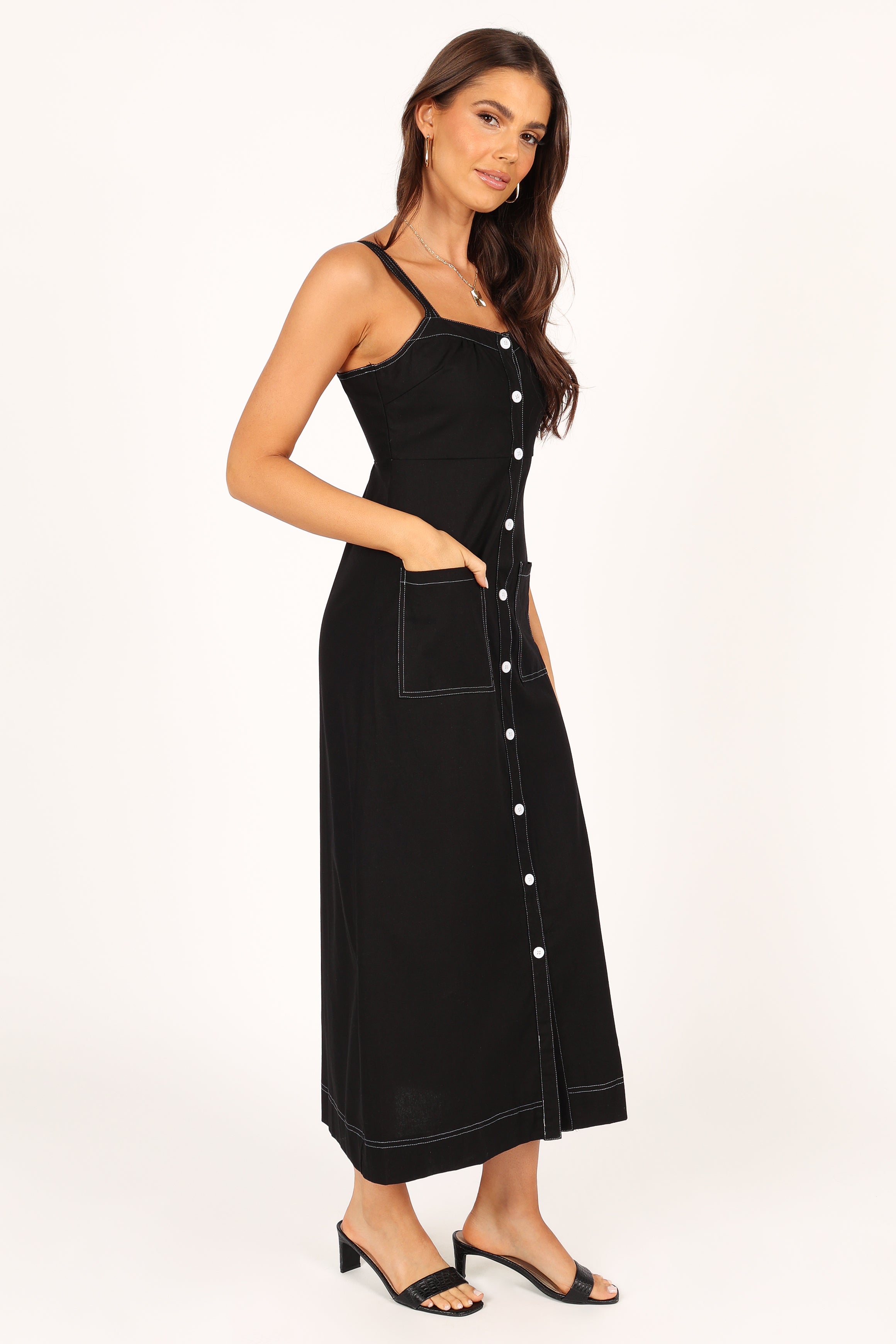 DRESSES @Estelle Contrast Stitch Midi Dress - Black (waiting on bulk)