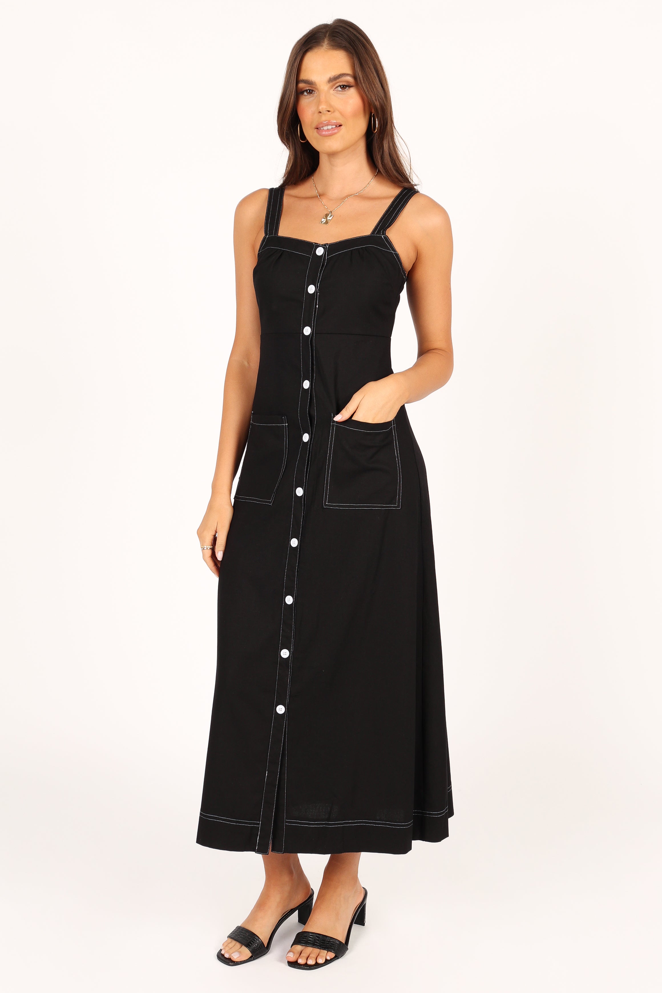 DRESSES @Estelle Contrast Stitch Midi Dress - Black (waiting on bulk)