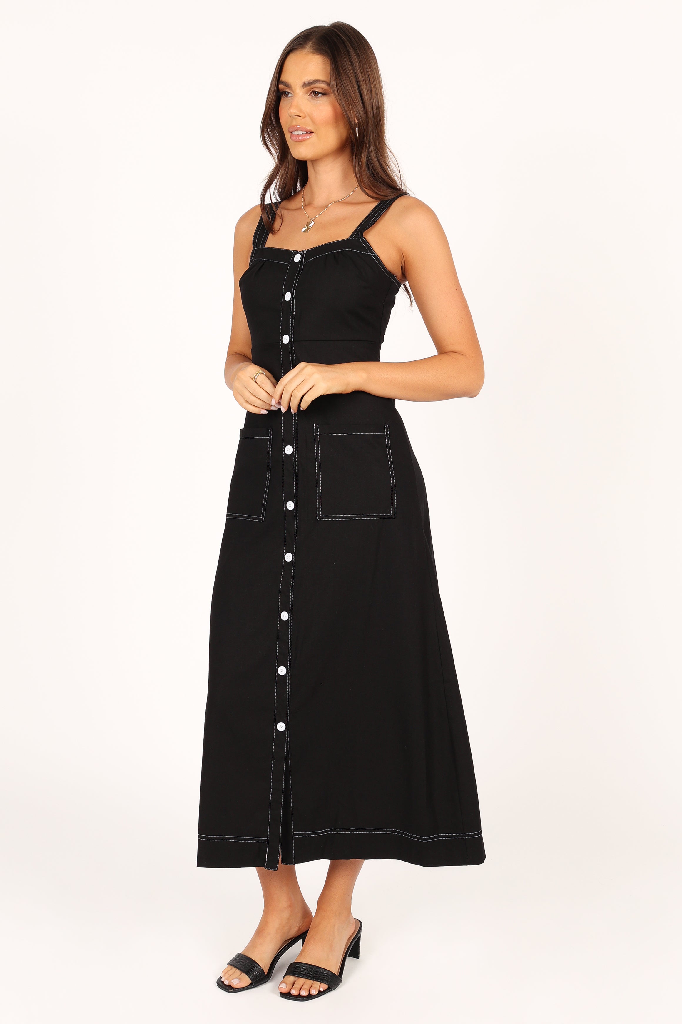 DRESSES @Estelle Contrast Stitch Midi Dress - Black (waiting on bulk)