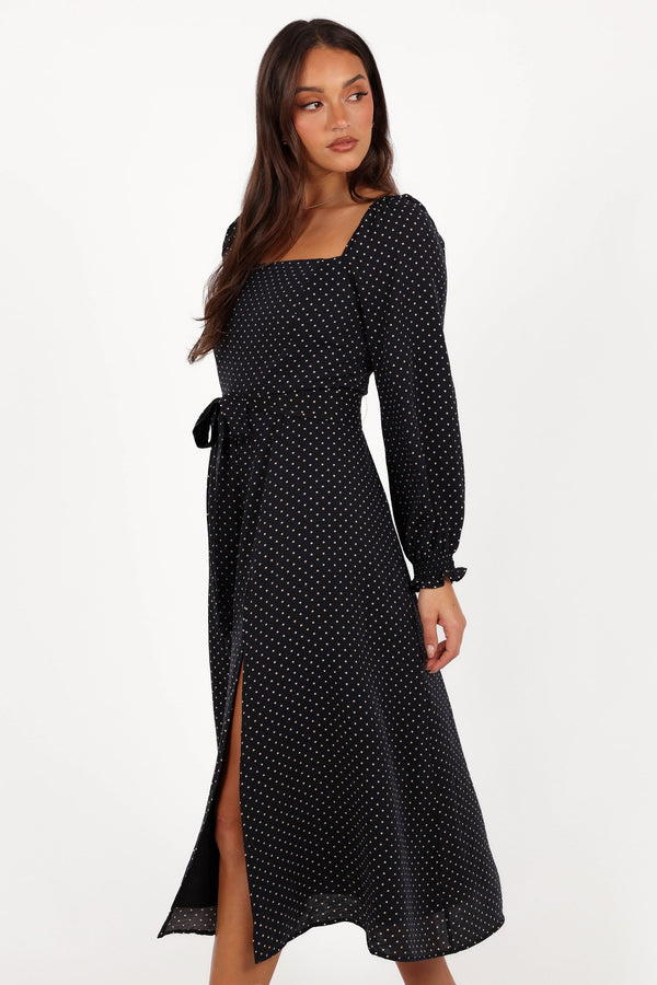 DRESSES Ettie Long Sleeve Midi Dress - Black Polka Dot