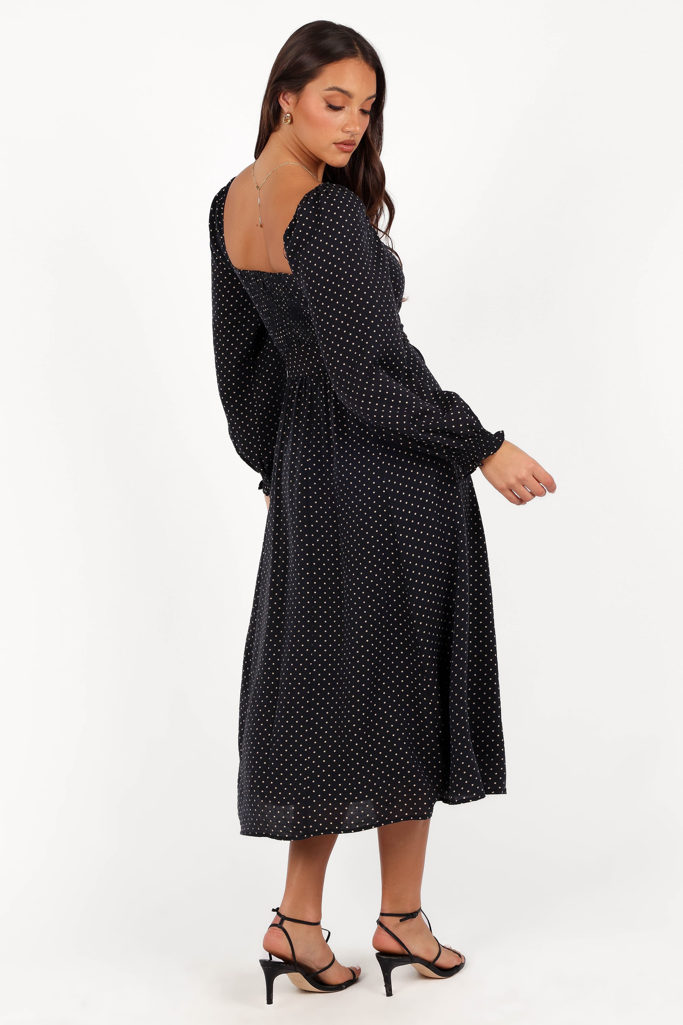 DRESSES Ettie Long Sleeve Midi Dress - Black Polka Dot