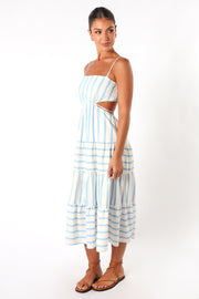 DRESSES @Evelin Midi Dress - Blue Stripe