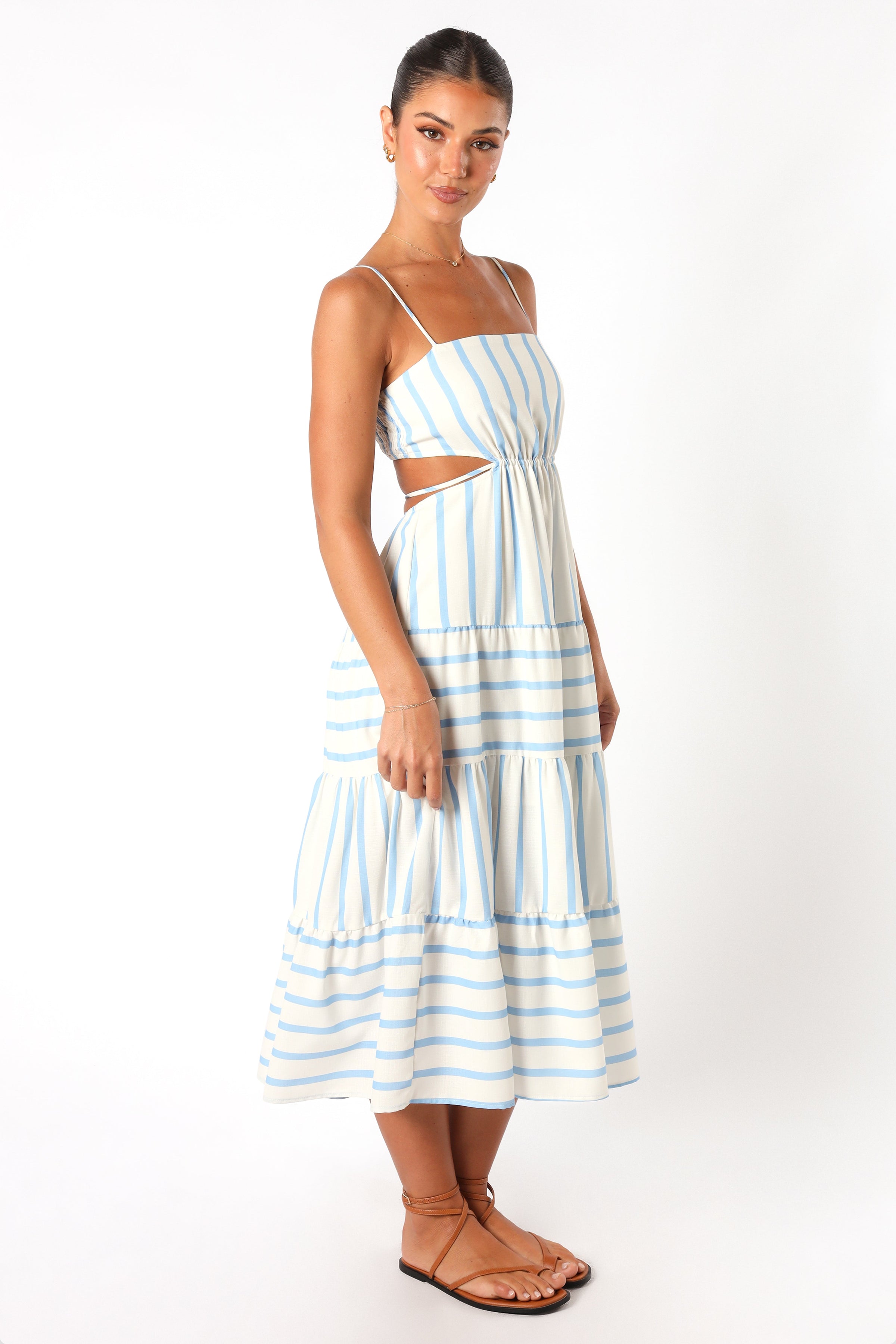 DRESSES @Evelin Midi Dress - Blue Stripe