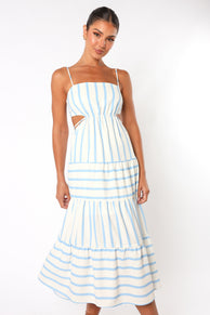 DRESSES @Evelin Midi Dress - Blue Stripe