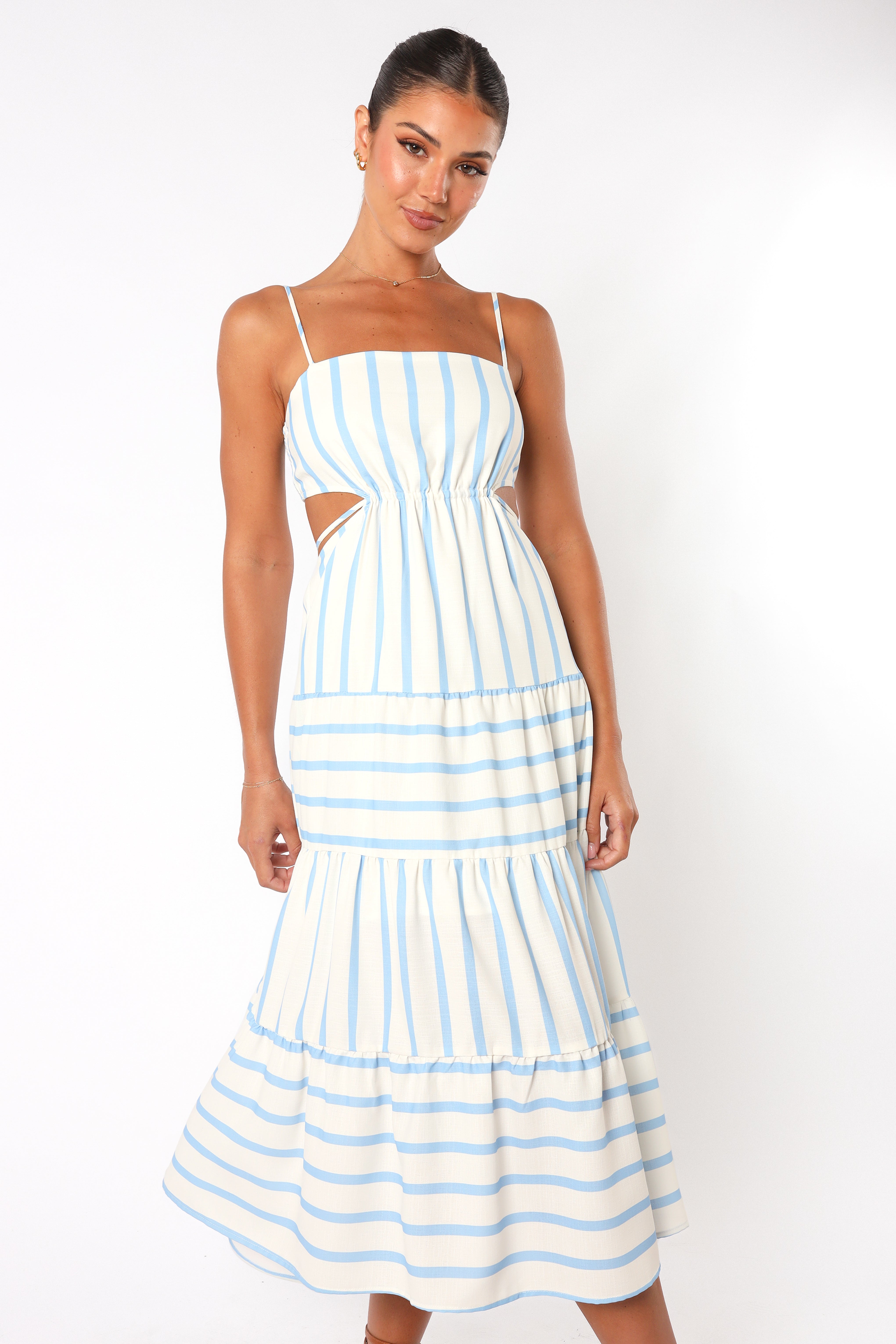 DRESSES @Evelin Midi Dress - Blue Stripe