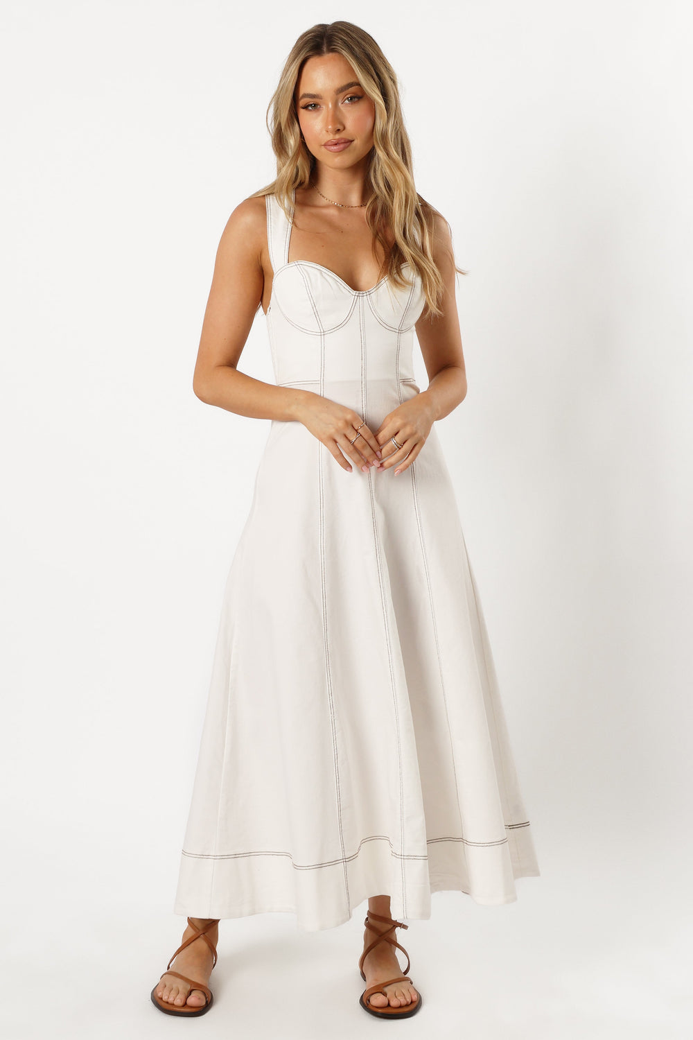 DRESSES @Everly Crossback Midi Dress - White Denim