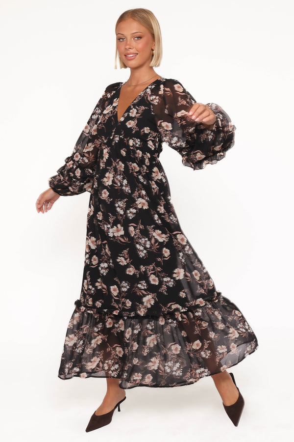 DRESSES Evian Long Sleeve Maxi Dress - Black Floral
