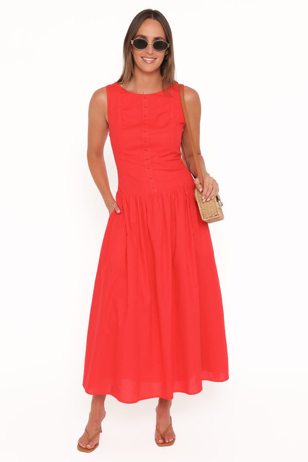 DRESSES Evie Button Front Maxi Dress - Red