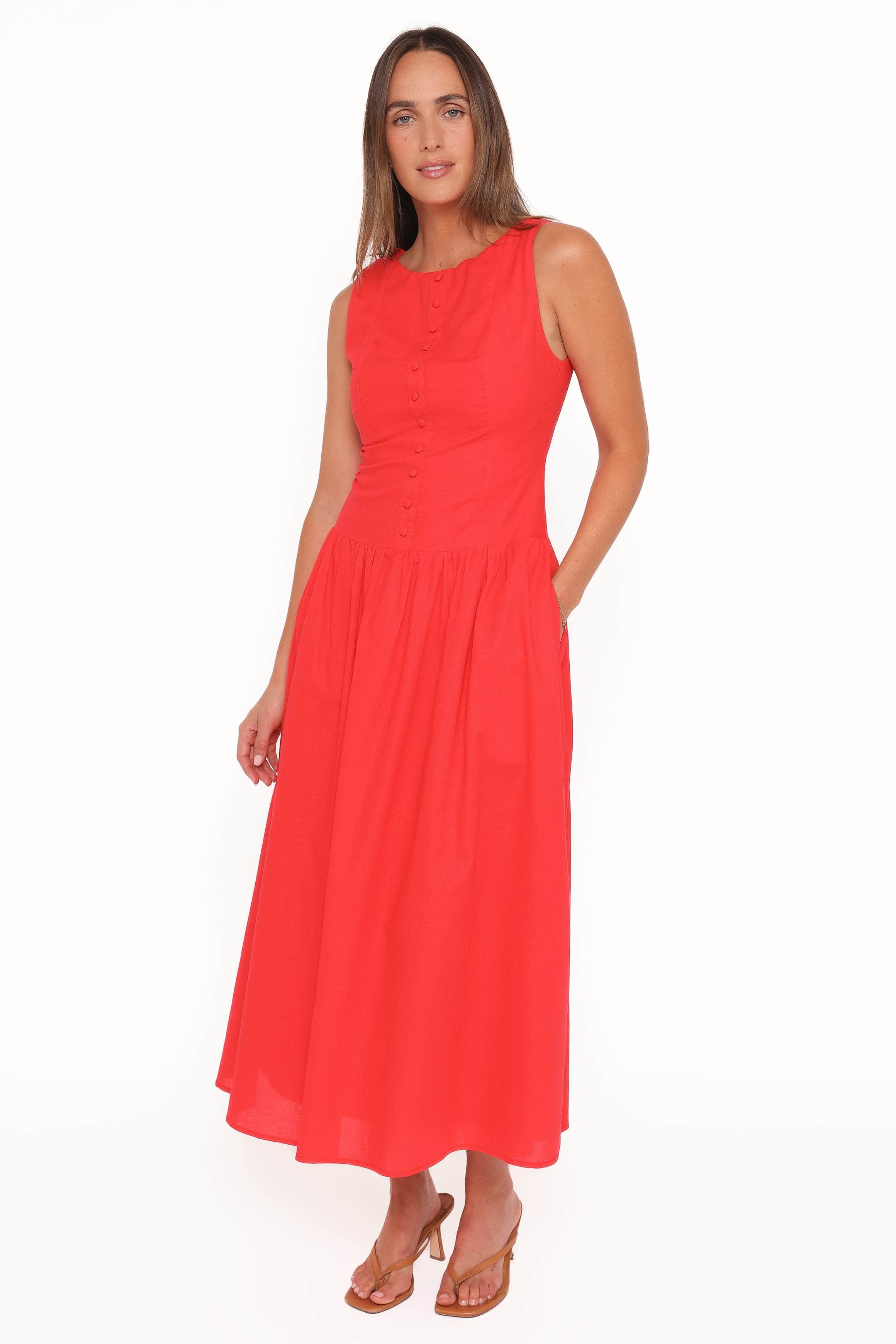 DRESSES Evie Button Front Maxi Dress - Red