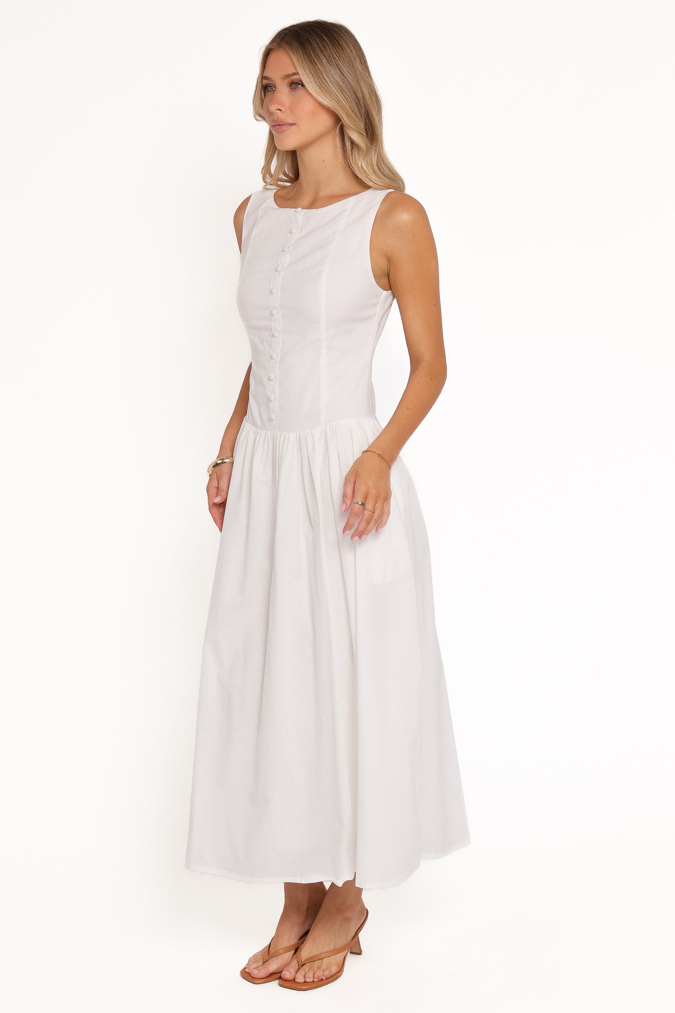 DRESSES Evie Button Front Maxi Dress - White