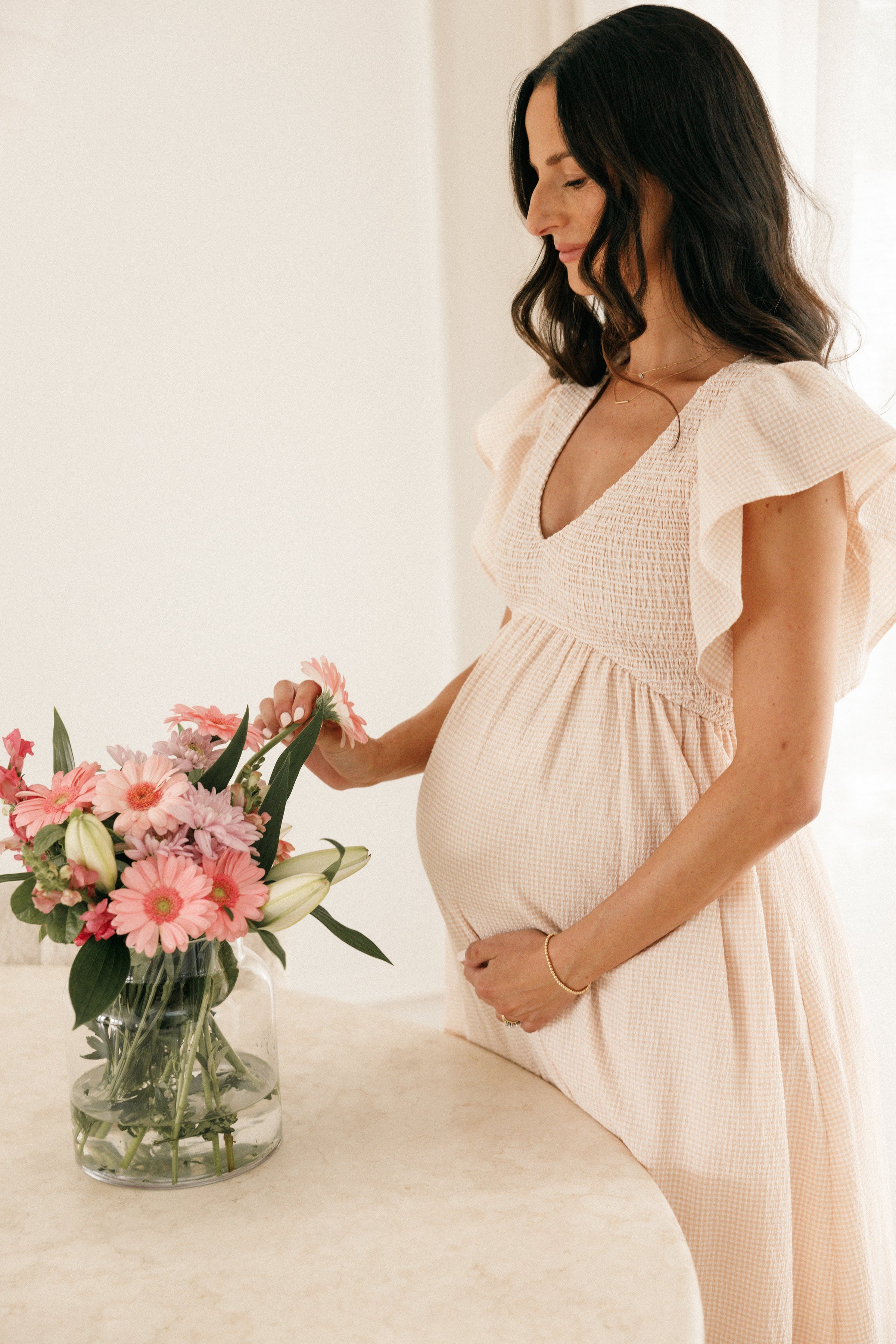 DRESSES Farley Flutter Sleeve Midi Dress - Tan Gingham