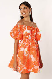 DRESSES @Fava Off Shoulder Mini Dress - Orange Floral