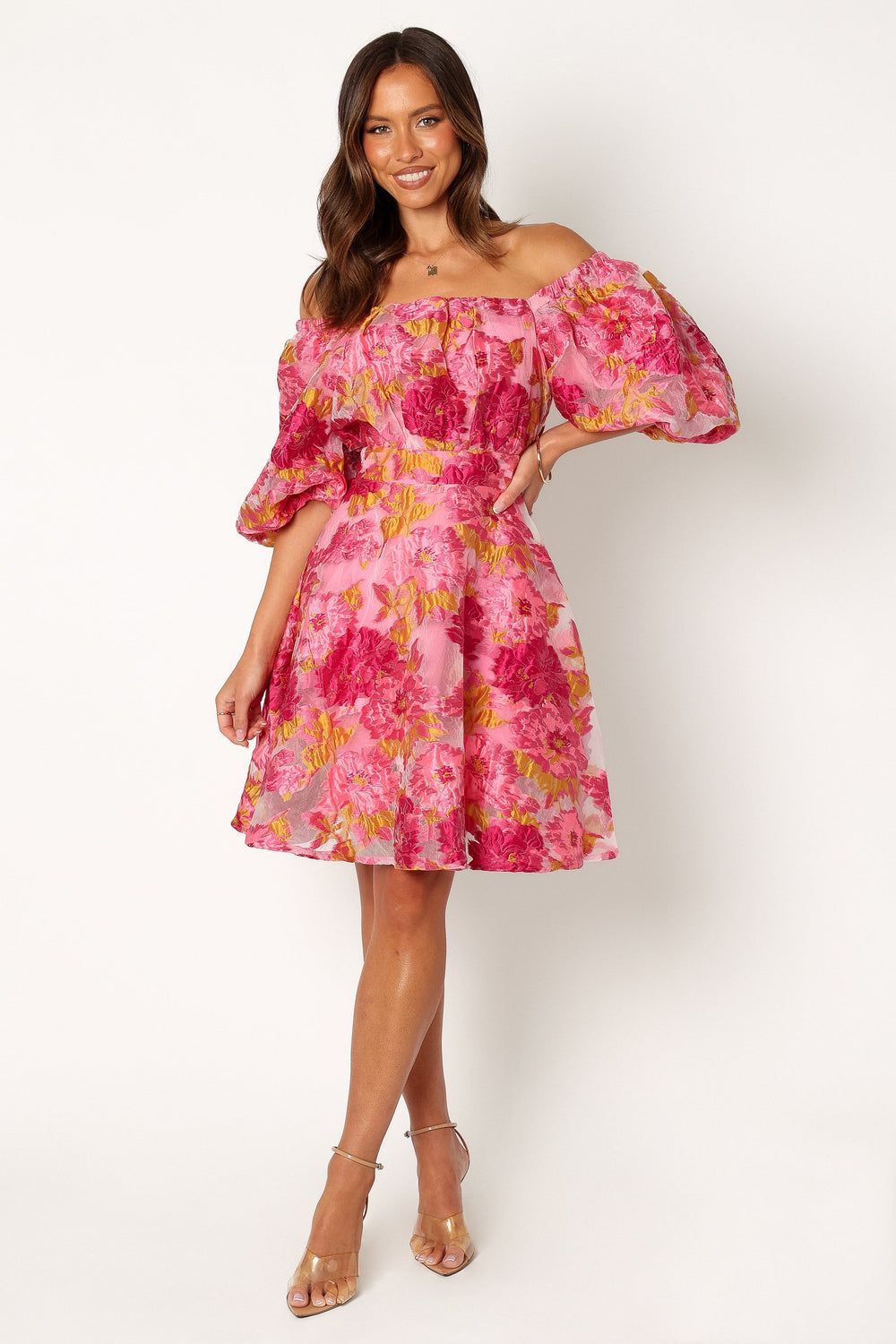 DRESSES @Faye Off Shoulder Mini Dress - Pink Floral