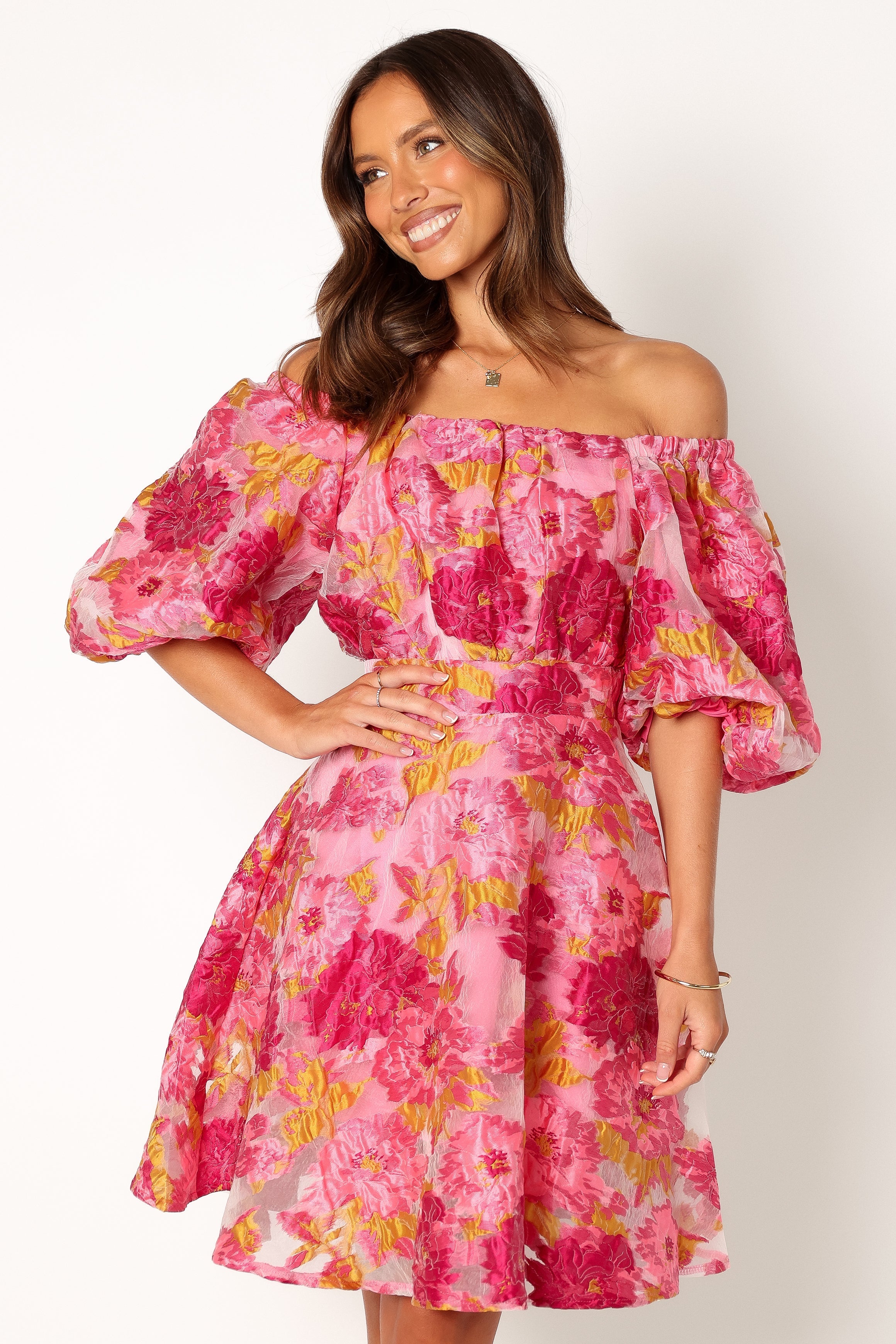 Off the shoulder outlet pink floral dress