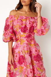 DRESSES @Faye Off Shoulder Mini Dress - Pink Floral