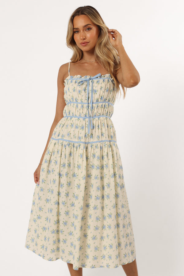 DRESSES @Felicity Midi Dress - Ivory Blue