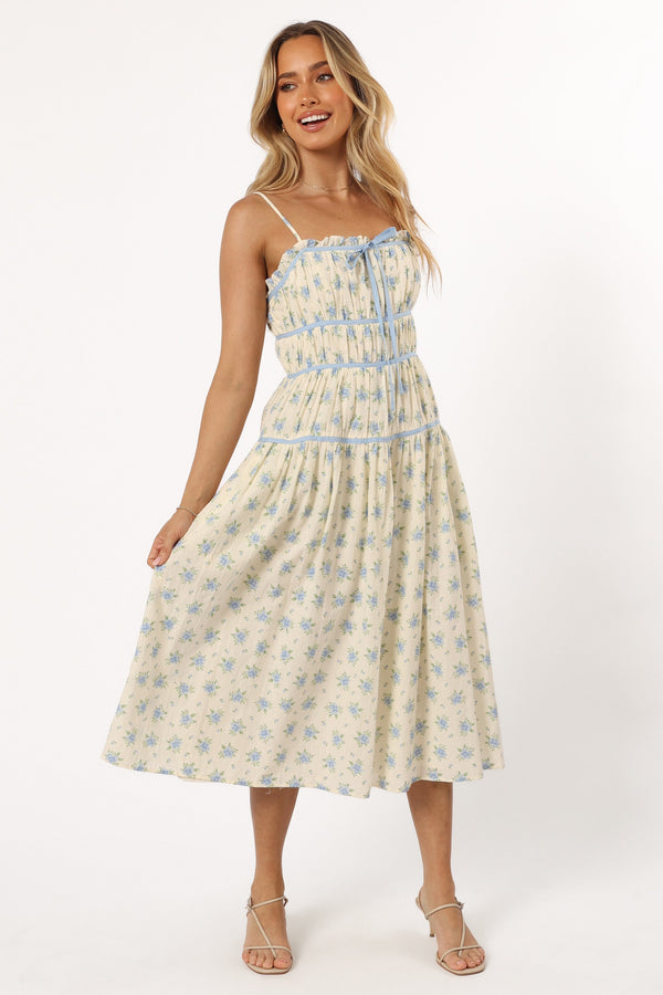 DRESSES @Felicity Midi Dress - Ivory Blue