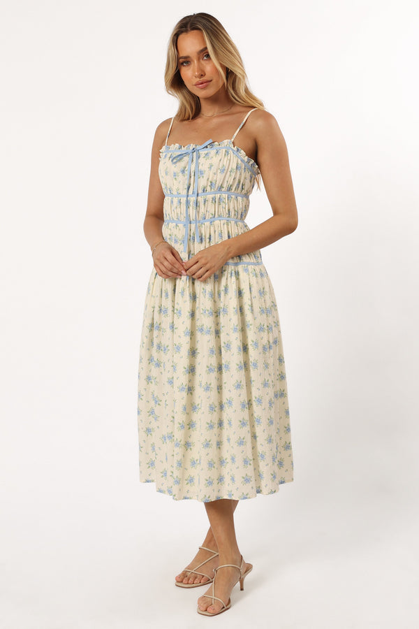 DRESSES @Felicity Midi Dress - Ivory Blue