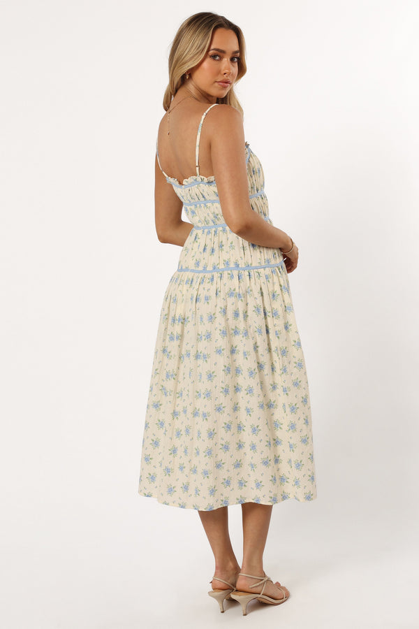 DRESSES @Felicity Midi Dress - Ivory Blue