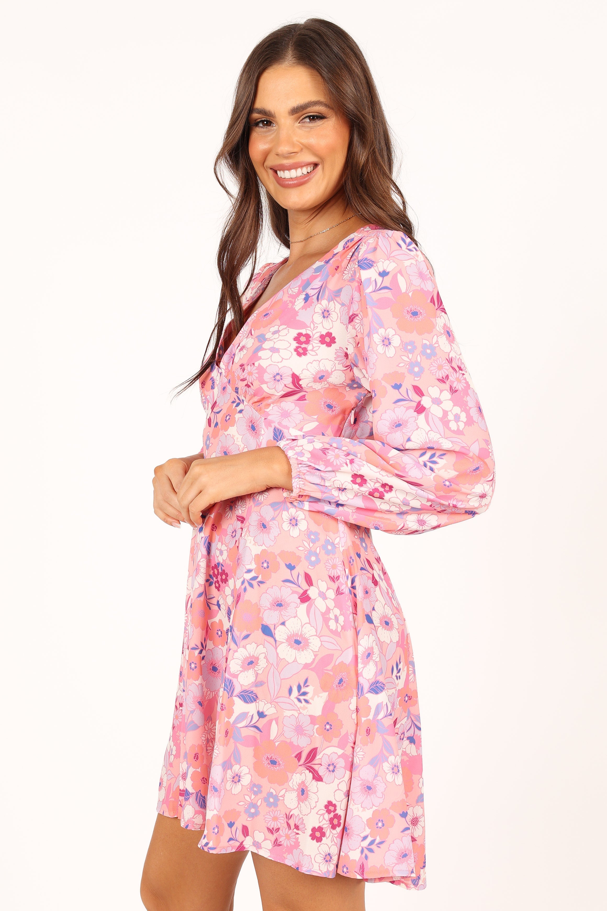 DRESSES @Finnick Long Sleeve Mini Dress - Pink Floral
