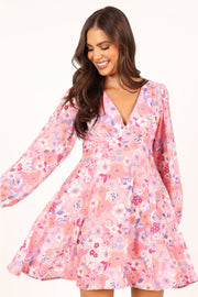 DRESSES @Finnick Long Sleeve Mini Dress - Pink Floral