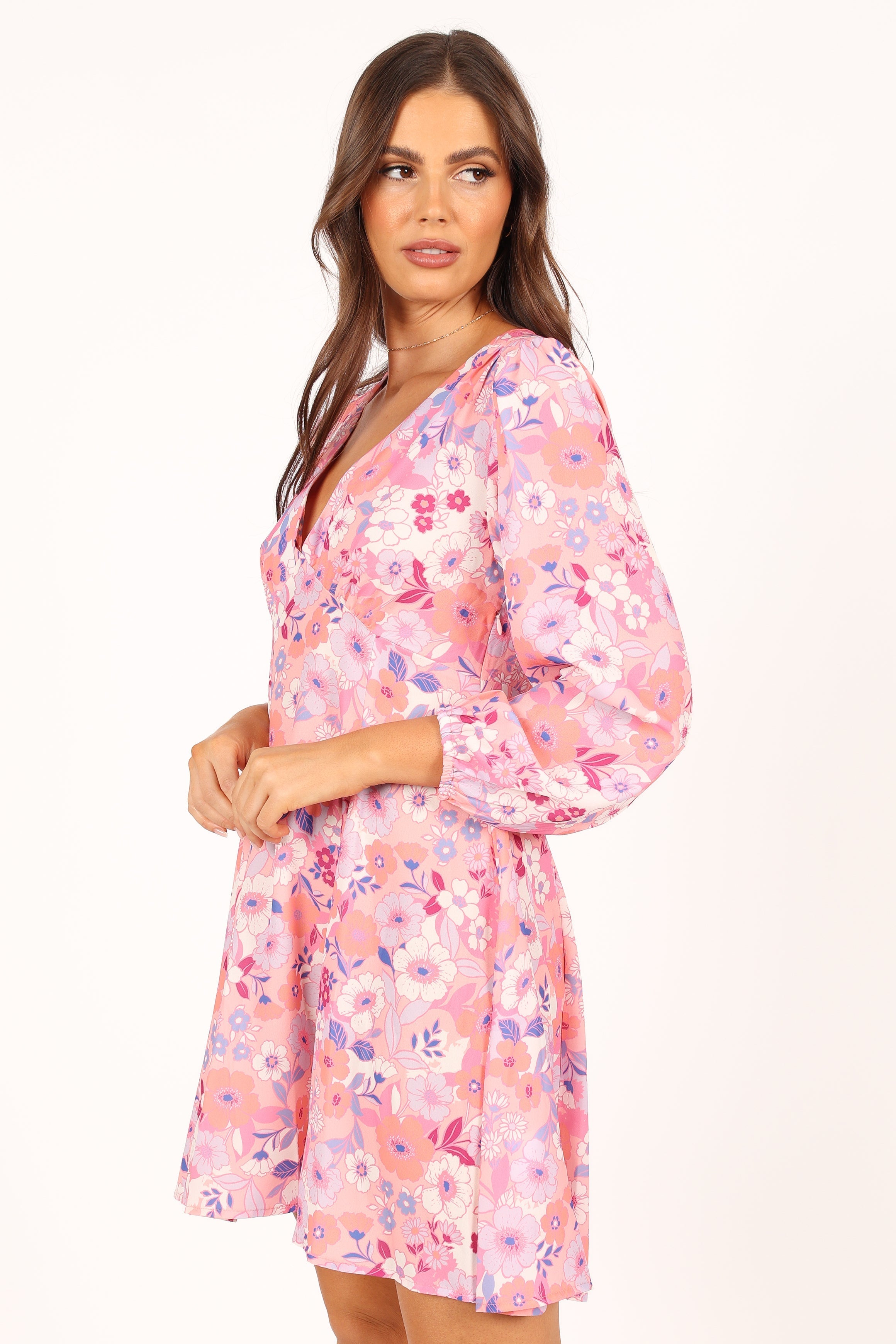 DRESSES @Finnick Long Sleeve Mini Dress - Pink Floral