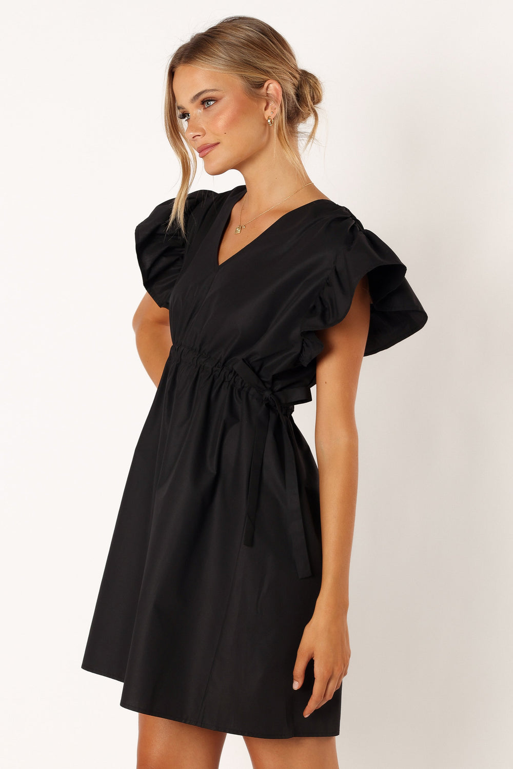 Fiona Ruffle Sleeve Mini Dress - Black - Petal & Pup