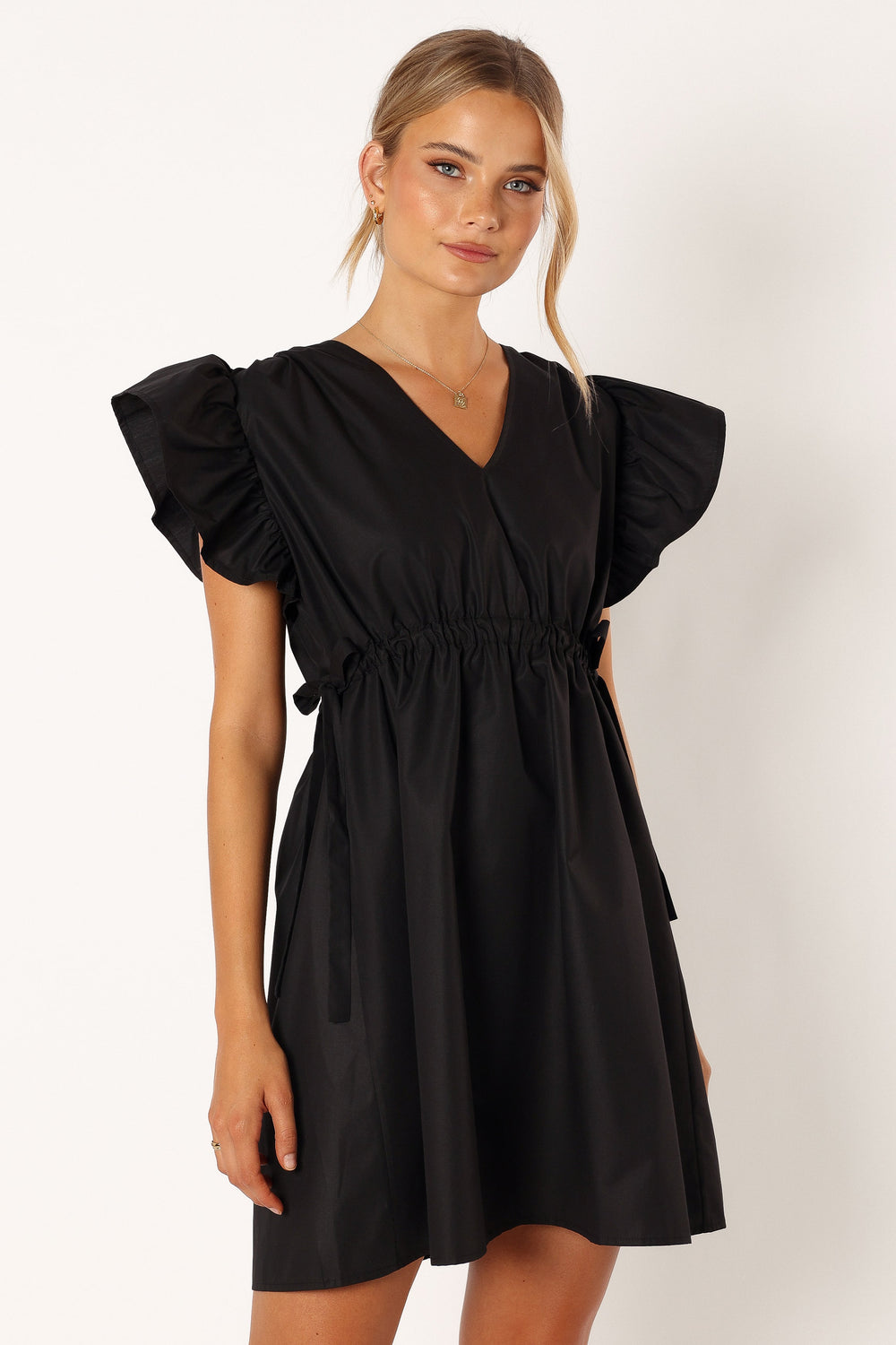 Fiona Ruffle Sleeve Mini Dress - Black - Petal & Pup