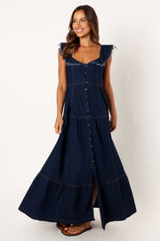 DRESSES @Fisher Frill Sleeve Maxi Dress - Dark Denim