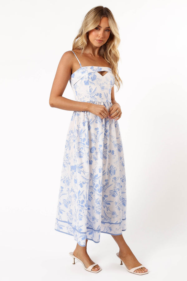 DRESSES @Flora Midi Dress - Blue Floral