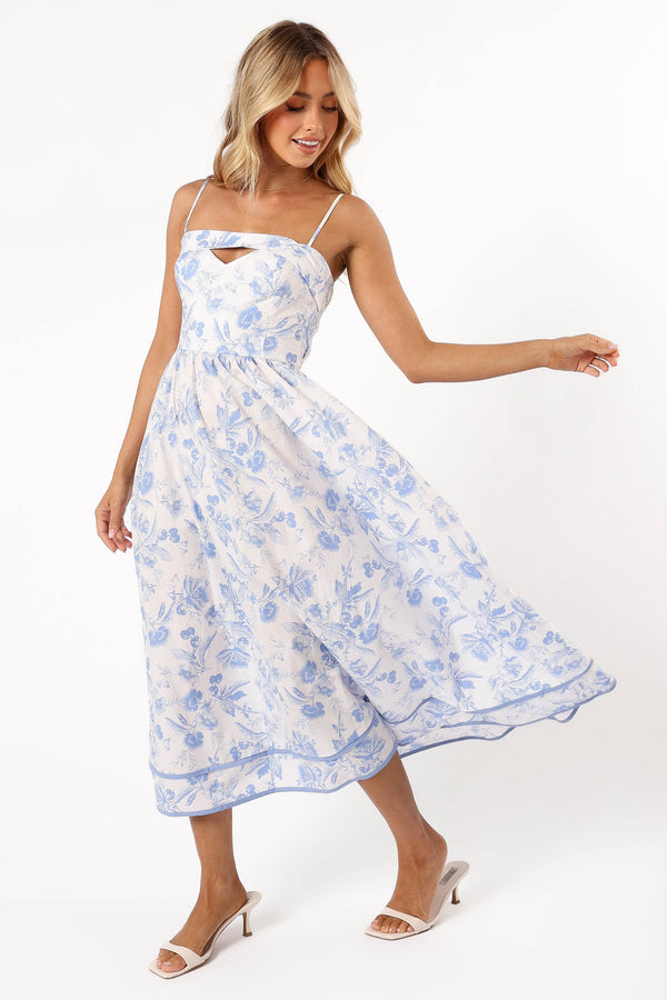 DRESSES @Flora Midi Dress - Blue Floral