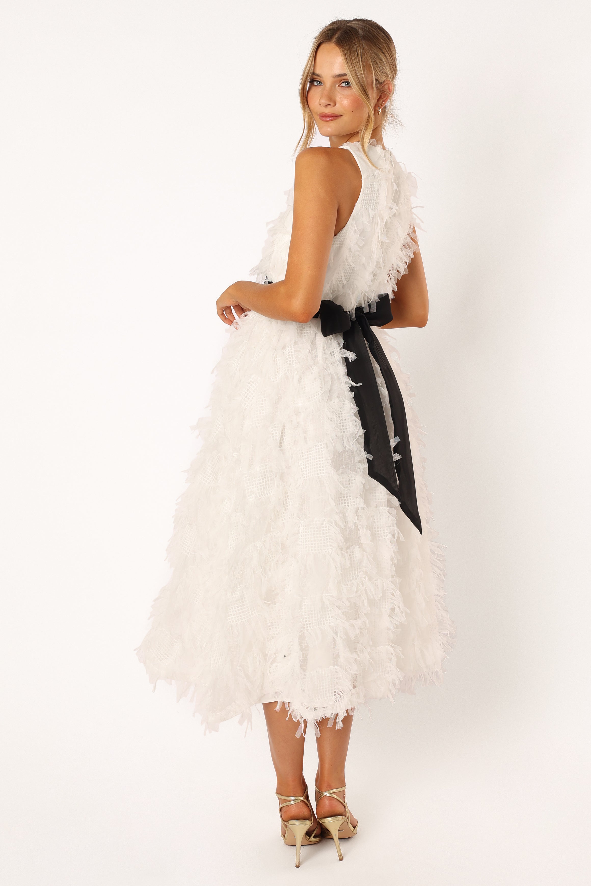 DRESSES @Florence Feathered Midi Dress - White