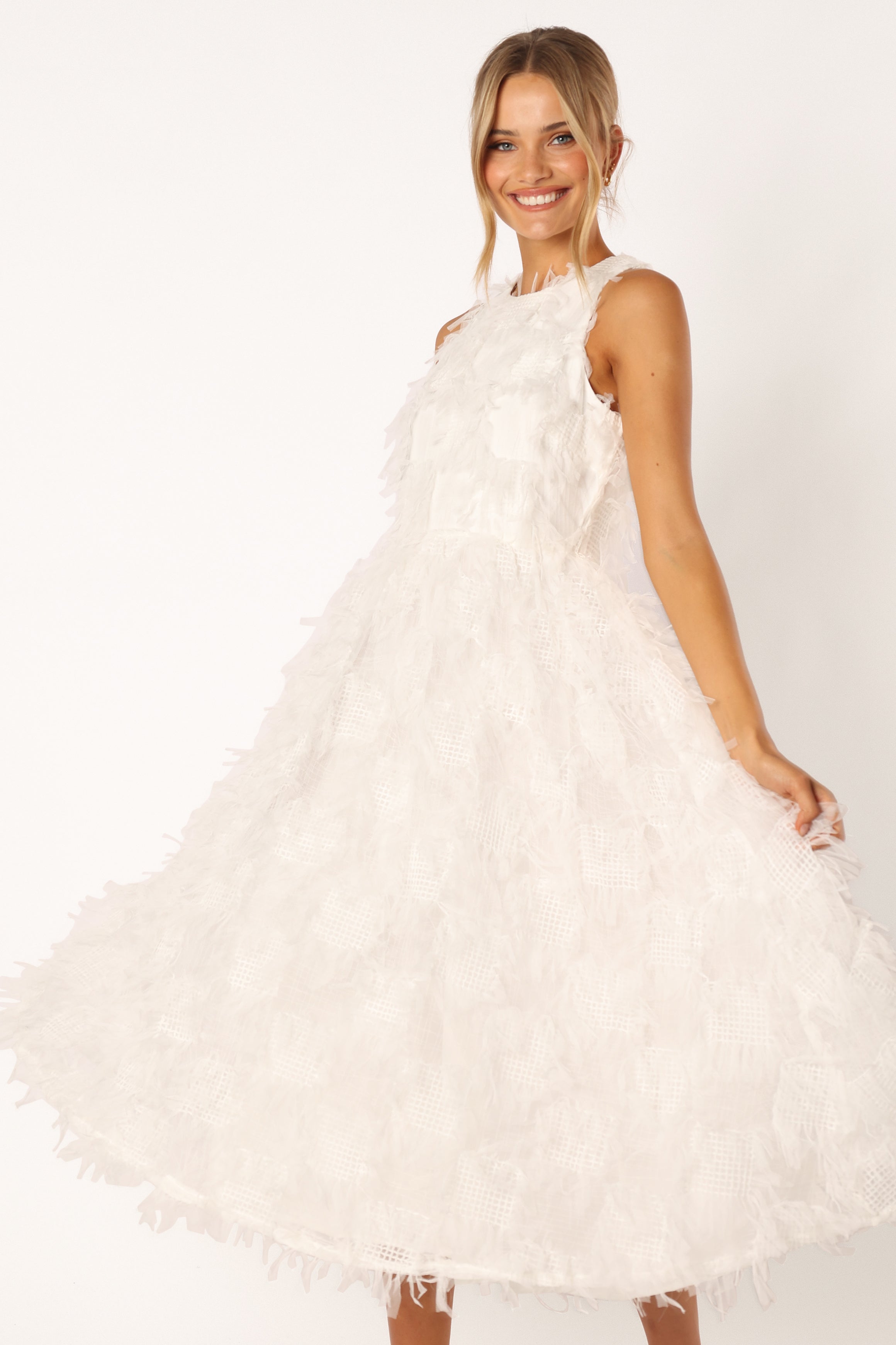 DRESSES @Florence Feathered Midi Dress - White