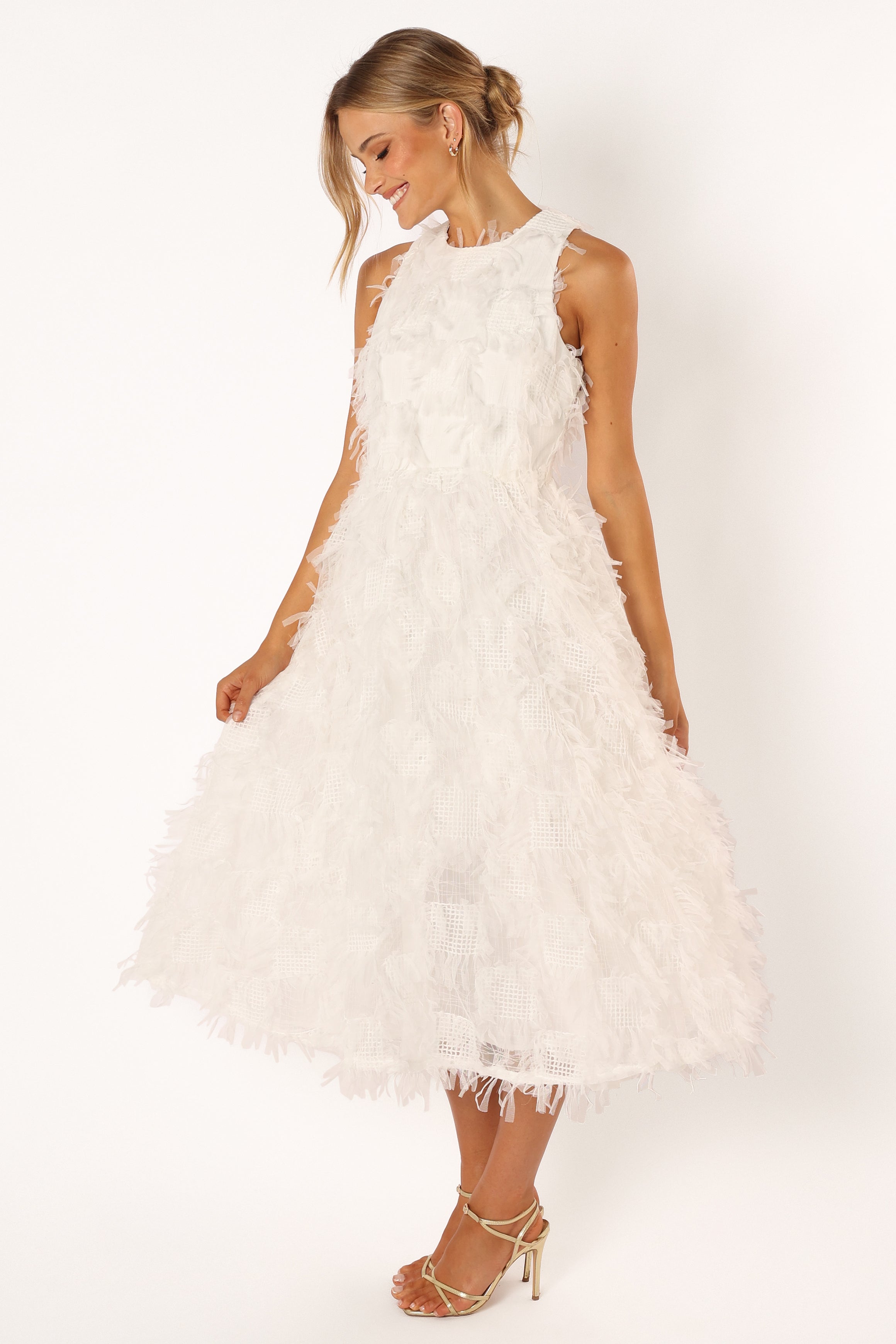 DRESSES @Florence Feathered Midi Dress - White