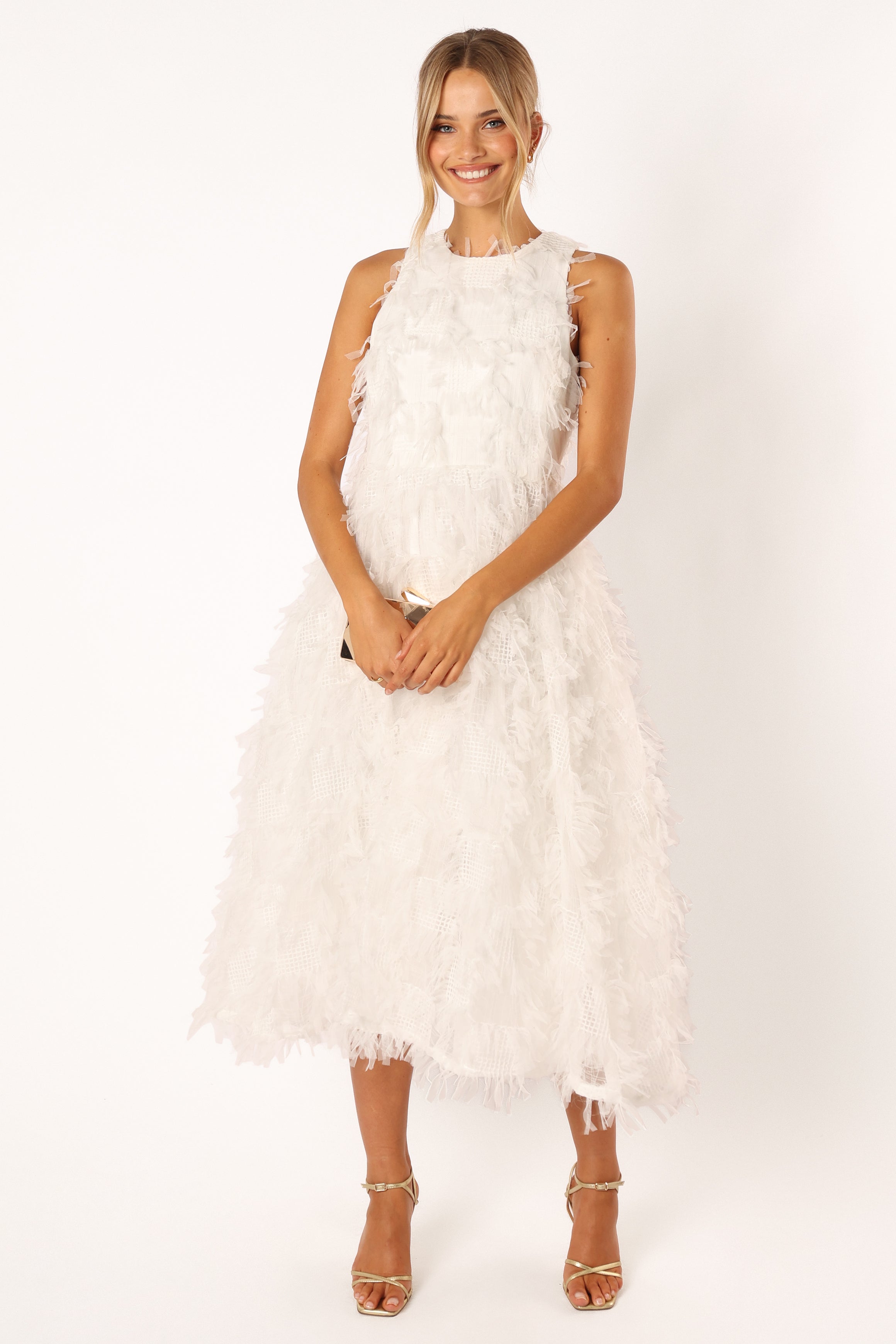 DRESSES @Florence Feathered Midi Dress - White