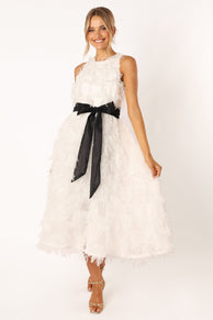 DRESSES @Florence Feathered Midi Dress - White