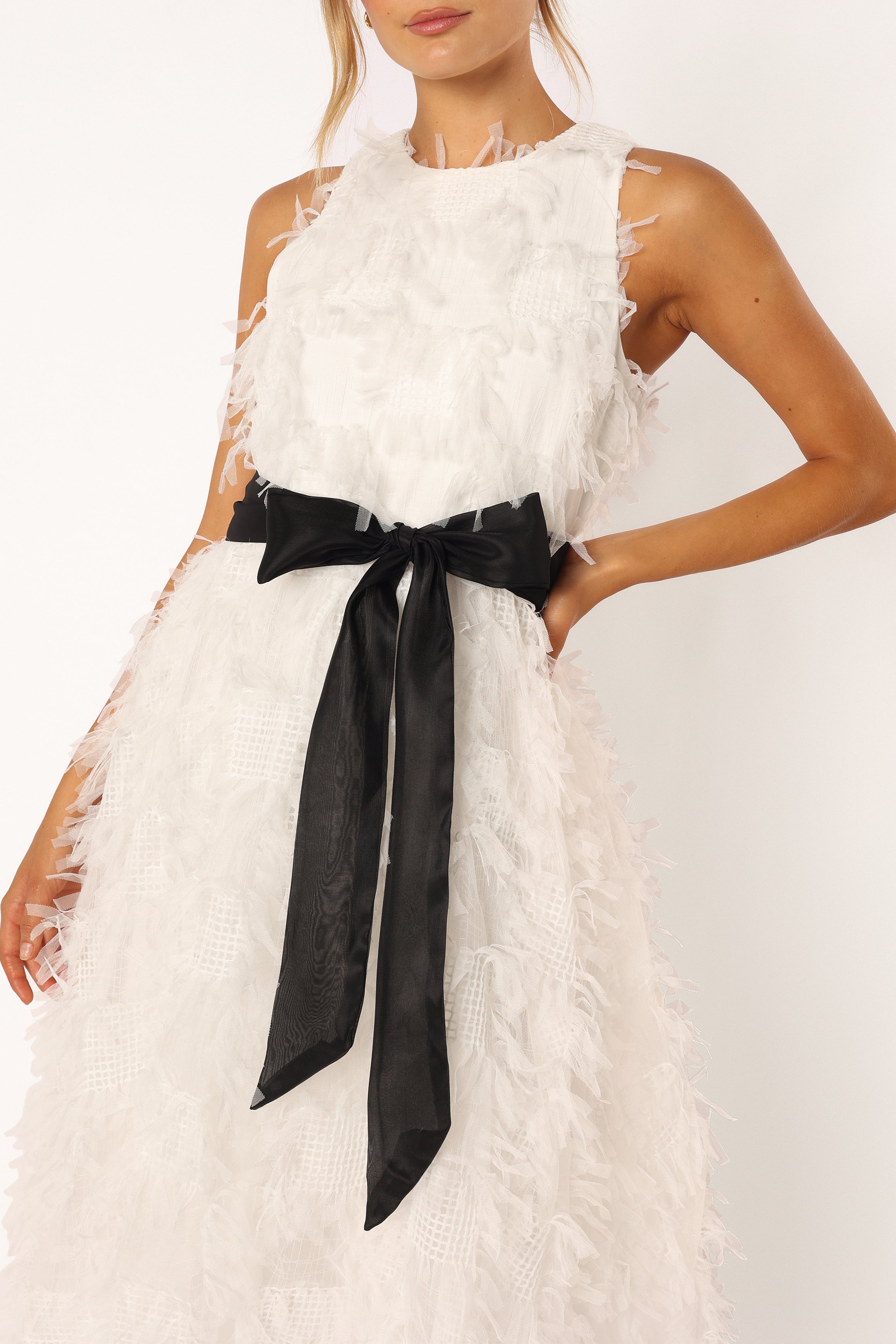 DRESSES @Florence Feathered Midi Dress - White