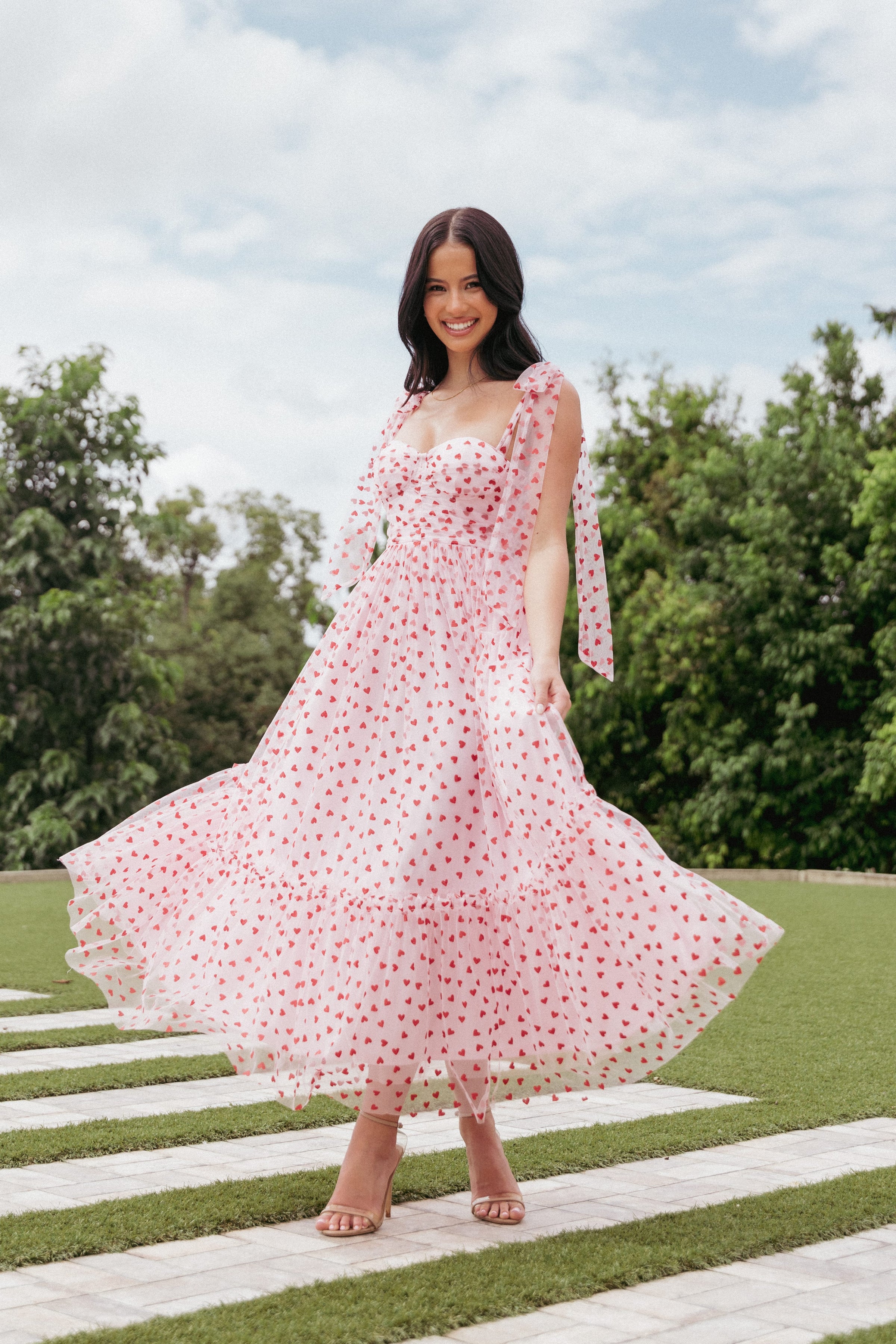 DRESSES Floret Midi Dress - Red Hearts