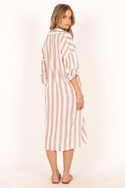 DRESSES Flume Long Sleeve Shirt Dress - Beige Stripe