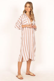 DRESSES Flume Long Sleeve Shirt Dress - Beige Stripe