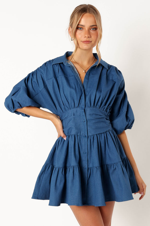 DRESSES @Francis Longsleeve Mini Dress - Blue Denim