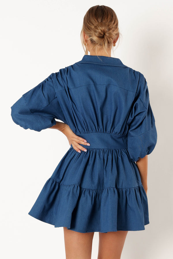 DRESSES @Francis Longsleeve Mini Dress - Blue Denim