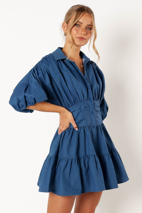 DRESSES @Francis Longsleeve Mini Dress - Blue Denim