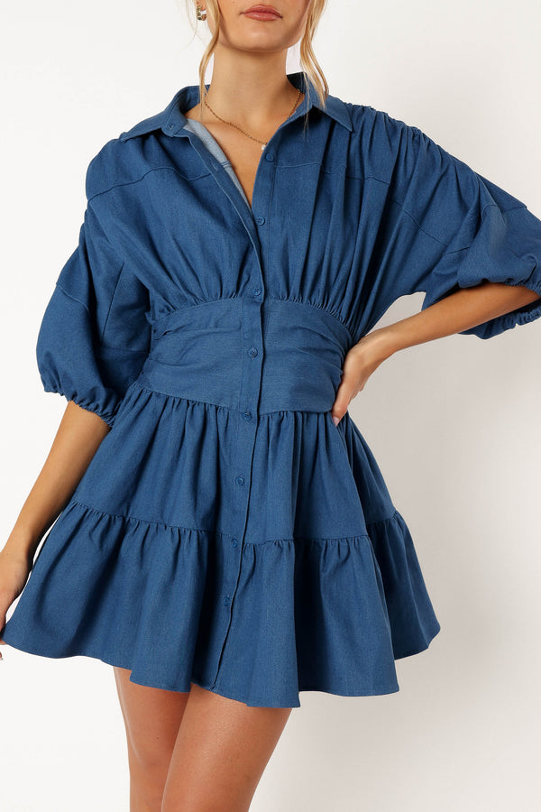 DRESSES @Francis Longsleeve Mini Dress - Blue Denim